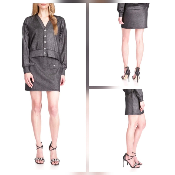 Michael Kors Women's Shimmer Winter Fall Skirt SZ XL Midnight BLACK - Picture 4 of 15